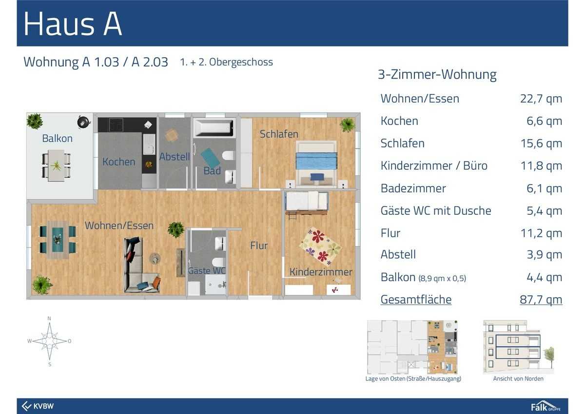 Haus A Wohnung A 103 und A 203 3 Zimmer